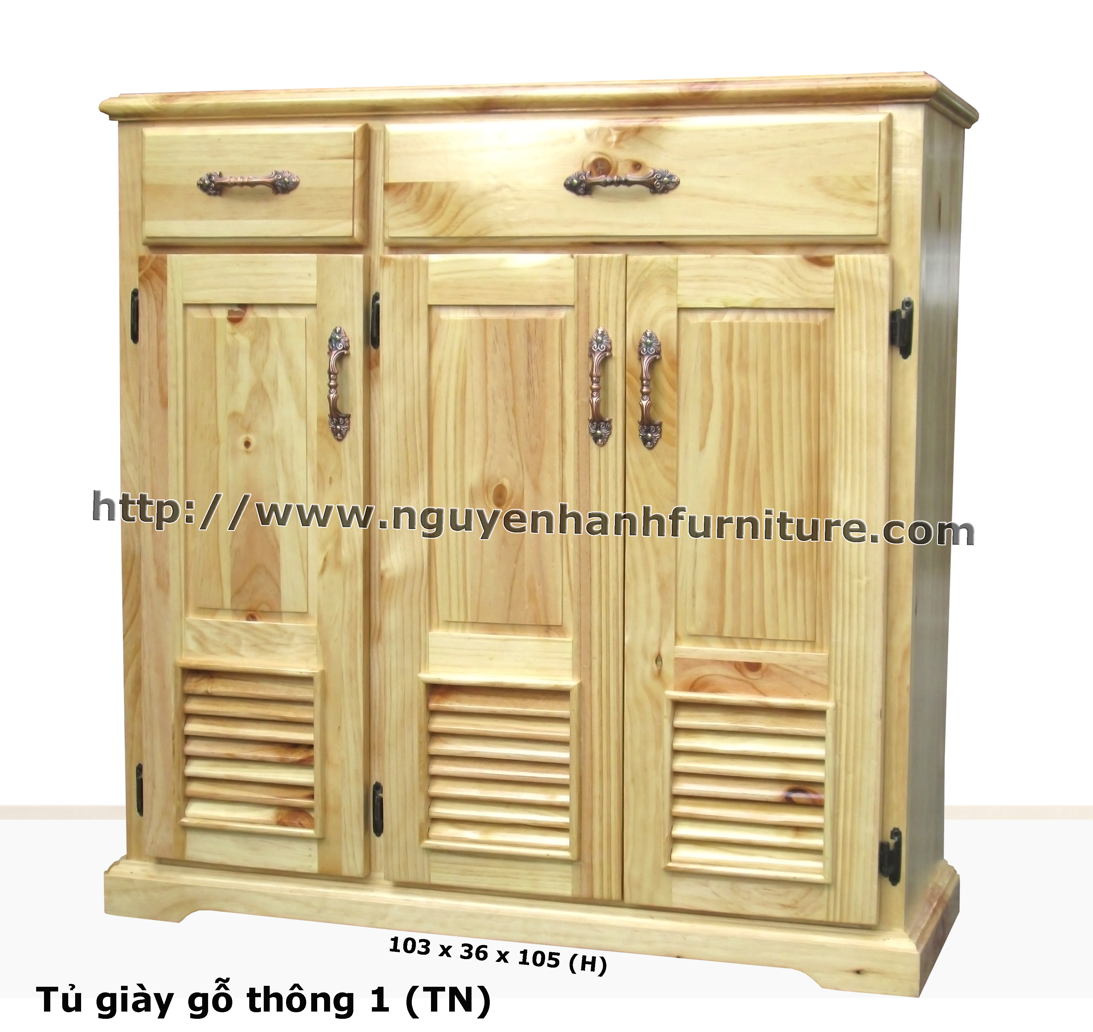 Name product: Pine wood Shoe cabinet 1m (Natural) - Dimensions: 103 x 36 x 105 (H) - Description: Natural pine wood